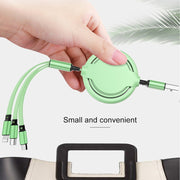 3.5A Liquid Silicone 3 in 1 USB to USB-C / Type-C + 8Pin + Micro USB Retractable Data Syn Charging Cable (Green)