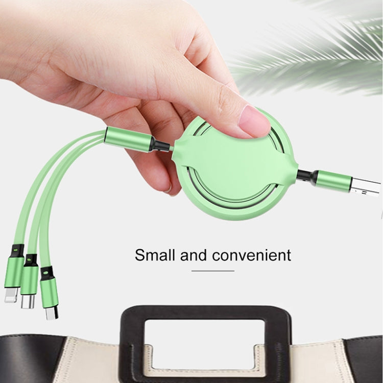 3.5A Liquid Silicone 3 in 1 USB to USB-C / Type-C + 8Pin + Micro USB Retractable Data Syn Charging Cable (Purple)