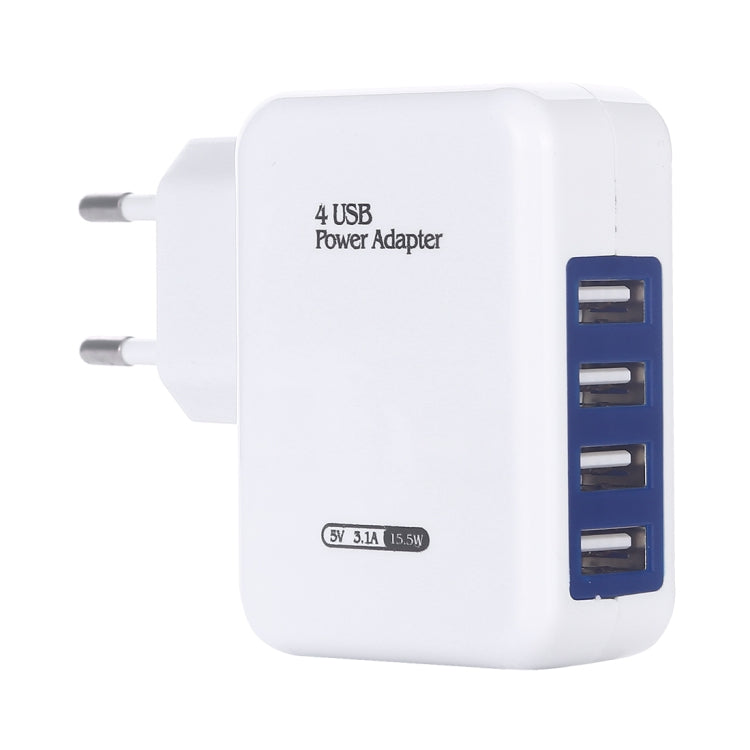 HT-CD03 15.5W 5V 3.1A 4-Port USB Wall Charger Travel Charger, EU Plug (White) - USB Charger by PMC Jewellery | Online Shopping South Africa | PMC Jewellery | Buy Now Pay Later Mobicred