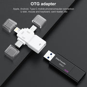 USB 2.0 to 8 Pin + USB-C / Type-C + Micro USB  OTG Adapter