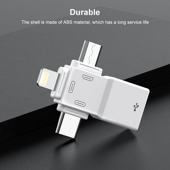 USB 2.0 to 8 Pin + USB-C / Type-C + Micro USB  OTG Adapter