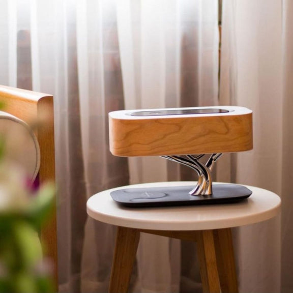 Tree Light Bluetooth Speaker Desk Lamp Phone Wireless Charger, US Plug