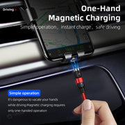2m 2A Output 3 in 1 USB to 8 Pin + USB-C / Type-C + Micro USB Nylon Braided Rotate Magnetic Charging Cable (Black)