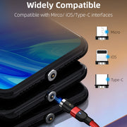 2m 2A Output 3 in 1 USB to 8 Pin + USB-C / Type-C + Micro USB Nylon Braided Rotate Magnetic Charging Cable (Black)