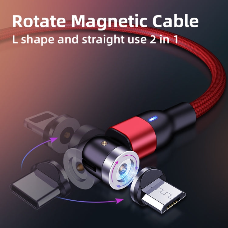 1m 2A Output 3 in 1 USB to 8 Pin + USB-C / Type-C + Micro USB Nylon Braided Rotate Magnetic Charging Cable (Red)