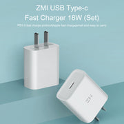 Original Xiaomi Youpin ZMI 20W Quick Charger Power Adapter with Type-C / USB-C to 8 Pin Charging Cable, US Plug(White)