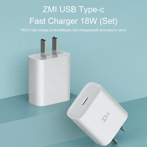 Original Xiaomi Youpin ZMI 20W Quick Charger Power Adapter with Type-C / USB-C to 8 Pin Charging Cable, US Plug(White)