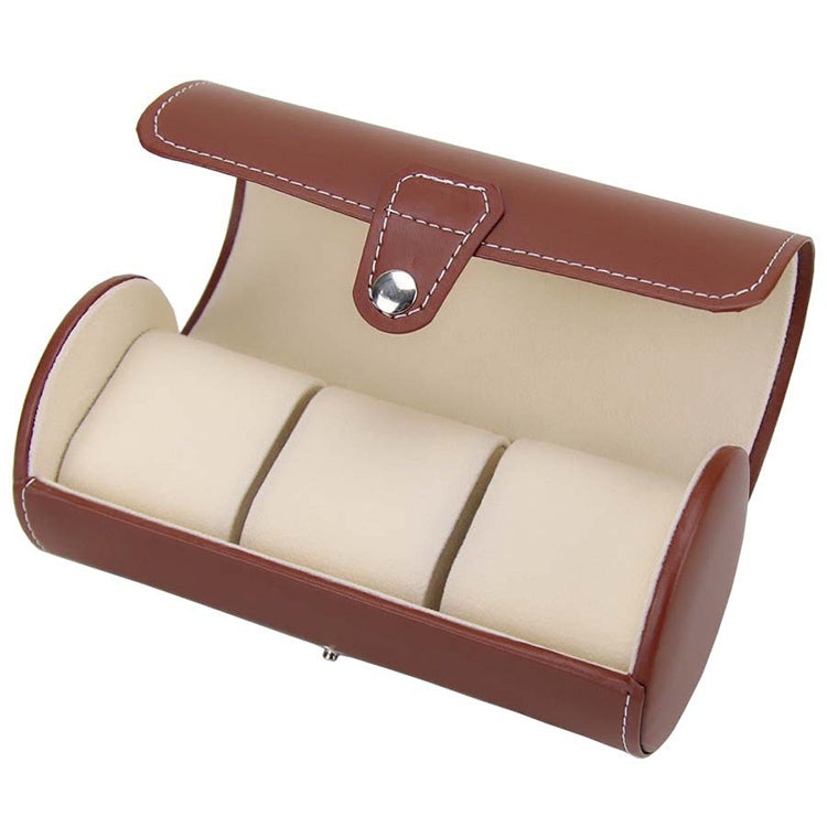 Portable Travel Watch Cylinder Protective Box Storage Bag(Brown)