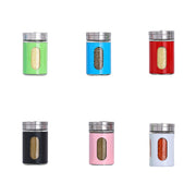 Stainless Steel Lid Glass Seasoning Jar Kitchen Supplies (Red)