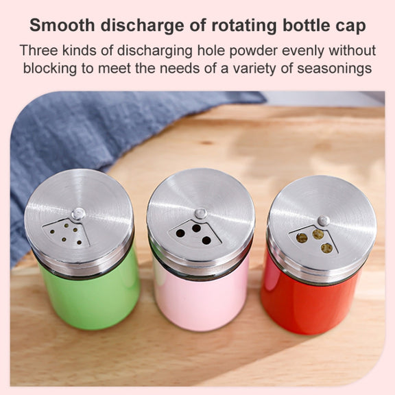 Stainless Steel Lid Glass Seasoning Jar Kitchen Supplies (Blue)