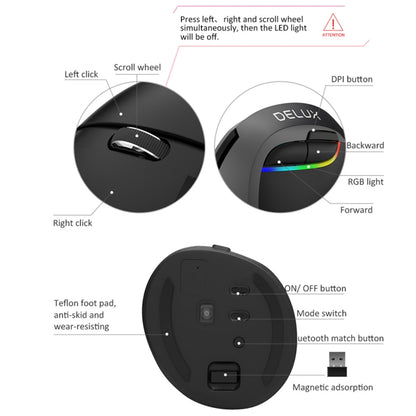 DELUX M618 Mini 2.4G Wireless 2400DPI USB Rechargeable Ergonomic Vertical Mouse(Grey) - free shipping - PMC Jewellery - Order now!