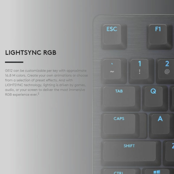 Logitech G512 RGB C-axis Mechanical Wired Gaming Keyboard, Length: 1.8m (Black)