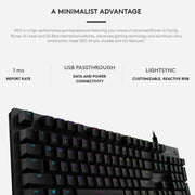 Logitech G512 RGB L-axis Mechanical Wired Gaming Keyboard, Length: 1.8m (Black)