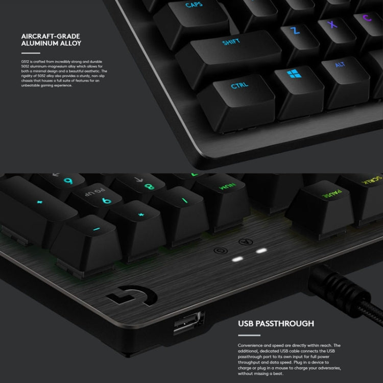 Logitech G512 RGB L-axis Mechanical Wired Gaming Keyboard, Length: 1.8m (Black)