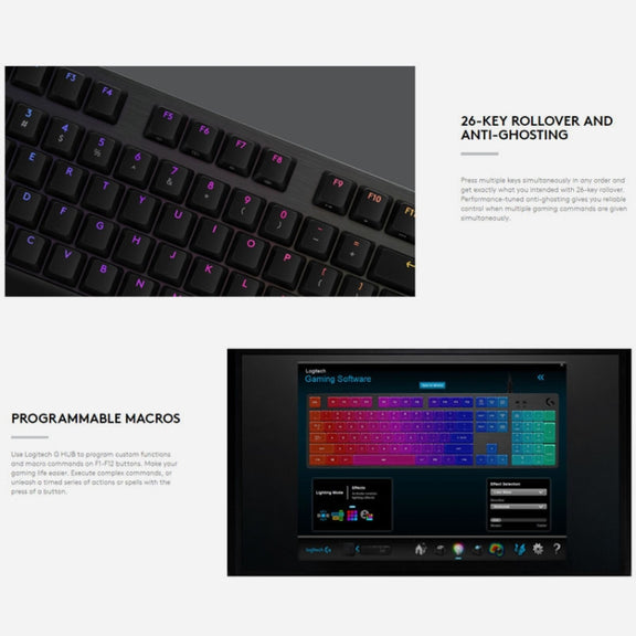Logitech G512 RGB L-axis Mechanical Wired Gaming Keyboard, Length: 1.8m (Black)