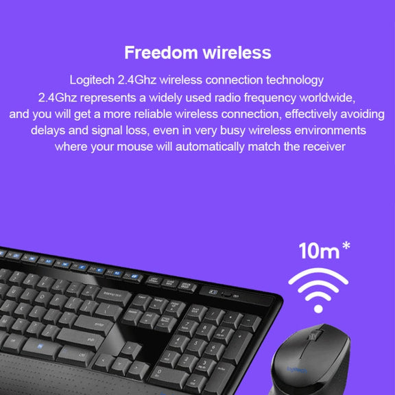 Logitech MK345 Wireless Full-size Keyboard + 2.4GHz 1000DPI Wireless Optical Mouse Set with Nano Receiver(Black)