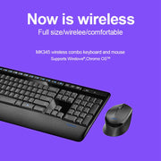 Logitech MK345 Wireless Full-size Keyboard + 2.4GHz 1000DPI Wireless Optical Mouse Set with Nano Receiver(Black)