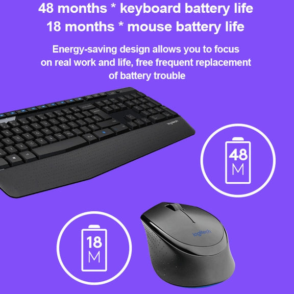 Logitech MK345 Wireless Full-size Keyboard + 2.4GHz 1000DPI Wireless Optical Mouse Set with Nano Receiver(Black)