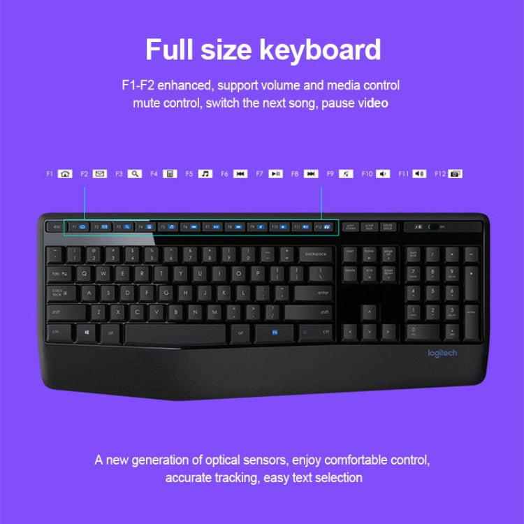 Logitech MK345 Wireless Full-size Keyboard + 2.4GHz 1000DPI Wireless Optical Mouse Set with Nano Receiver(Black) - free shipping - PMC Jewellery - Order now!