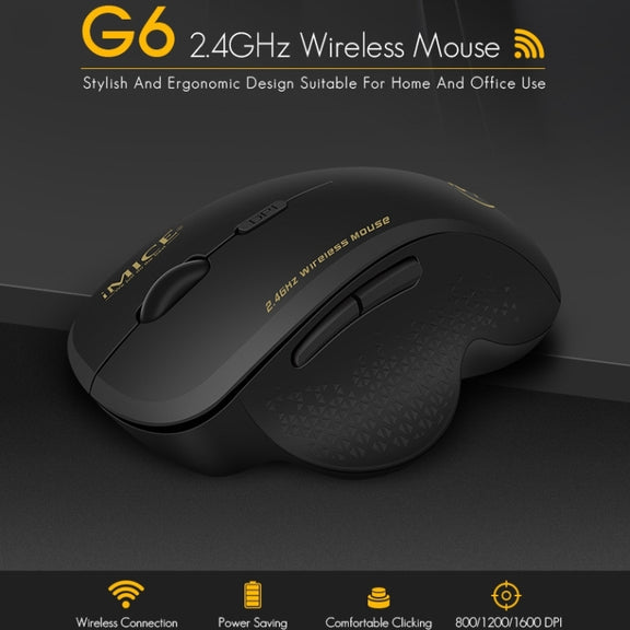 iMICE G6 Wireless Mouse 2.4G Office Mouse 6-button Gaming Mouse(Black)