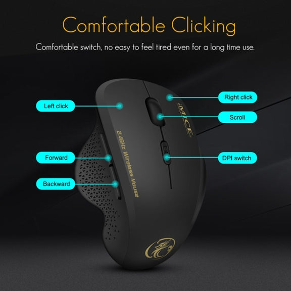 iMICE G6 Wireless Mouse 2.4G Office Mouse 6-button Gaming Mouse(Black)