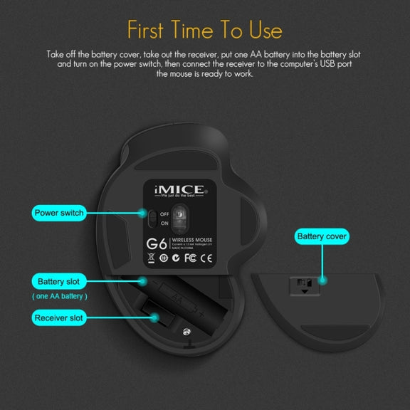 iMICE G6 Wireless Mouse 2.4G Office Mouse 6-button Gaming Mouse(Black)