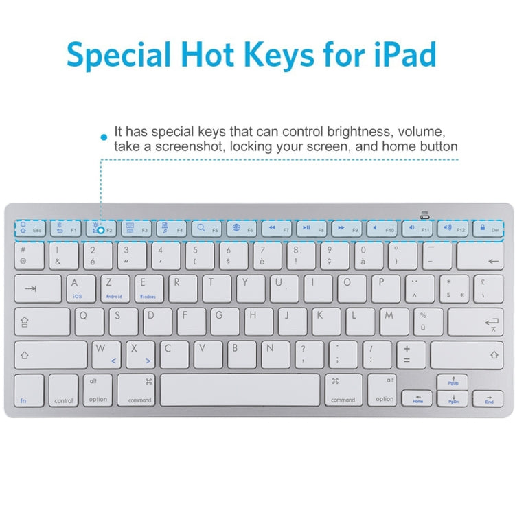 WB-8022 Ultra-thin Wireless Bluetooth Keyboard for iPad, Samsung, Huawei, Xiaomi, Tablet PCs or Smartphones, French Keys(Silver)