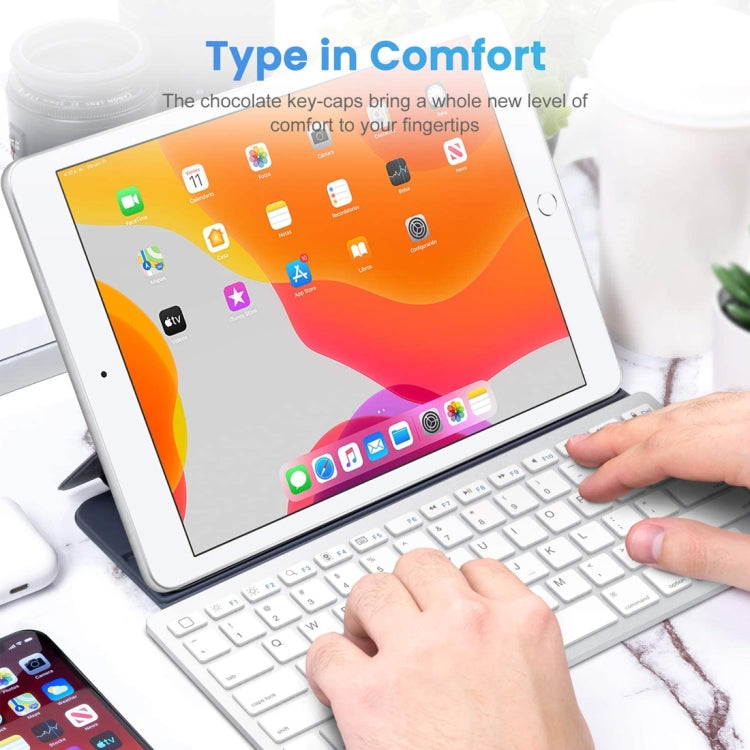 WB-8022 Ultra-thin Wireless Bluetooth Keyboard for iPad, Samsung, Huawei, Xiaomi, Tablet PCs or Smartphones, French Keys(Silver)