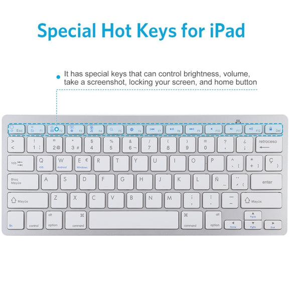 WB-8022 Ultra-thin Wireless Bluetooth Keyboard for iPad, Samsung, Huawei, Xiaomi, Tablet PCs or Smartphones, Spanish Keys(Silver)