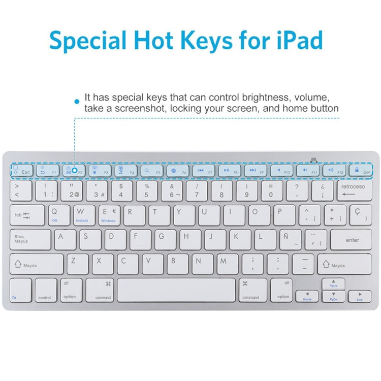 WB-8022 Ultra-thin Wireless Bluetooth Keyboard for iPad, Samsung, Huawei, Xiaomi, Tablet PCs or Smartphones, Spanish Keys(Silver)