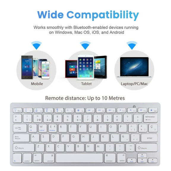 WB-8022 Ultra-thin Wireless Bluetooth Keyboard for iPad, Samsung, Huawei, Xiaomi, Tablet PCs or Smartphones, Spanish Keys(Silver)
