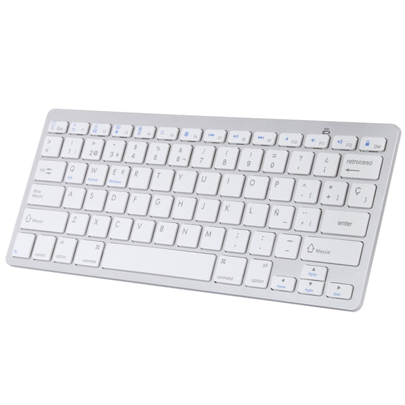 WB-8022 Ultra-thin Wireless Bluetooth Keyboard for iPad, Samsung, Huawei, Xiaomi, Tablet PCs or Smartphones, Spanish Keys(Silver)
