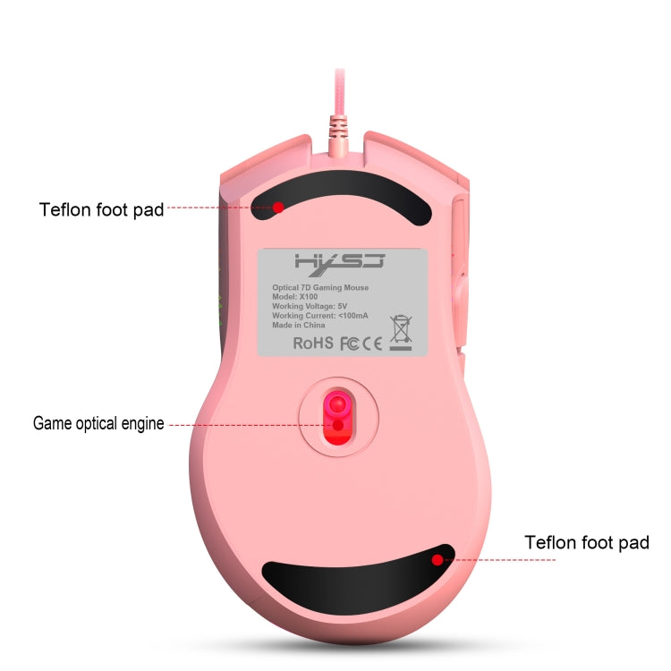 HXSJ X100 7-buttons 3600 DPI Cool Glowing Wired Gaming Mouse, Cable Length: 1.5m (Pink) - Wired Mice by HXSJ | Online Shopping South Africa | PMC TechLife | Buy Now Pay Later Mobicred