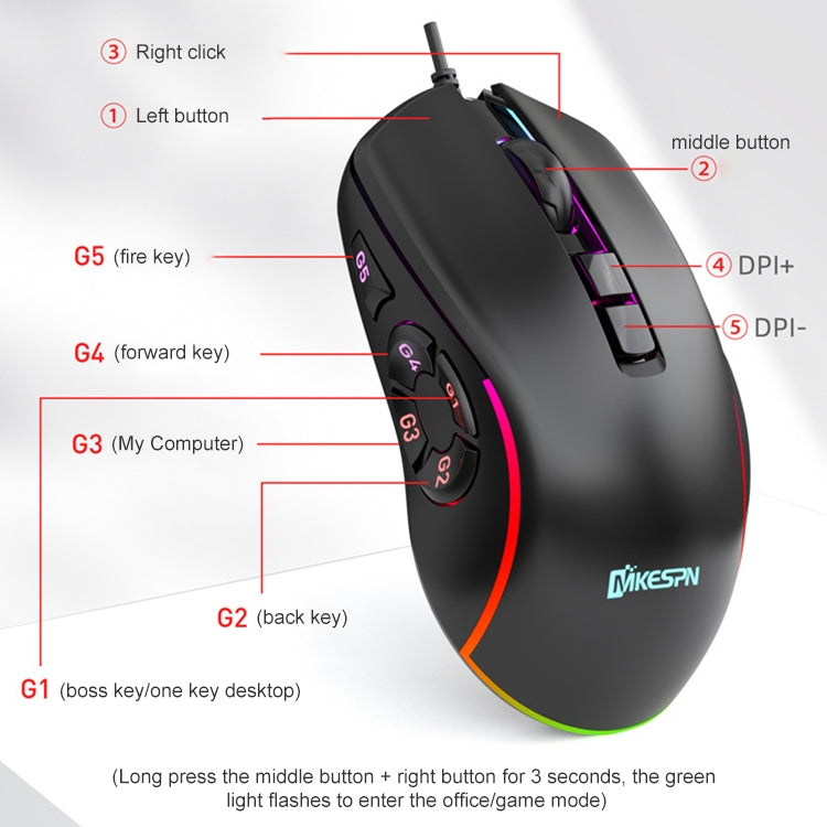MKESPN X9 10 Buttons 7200DPI RGB Macro Definition Gaming Wired Mouse - free shipping - PMC Jewellery - Order now!