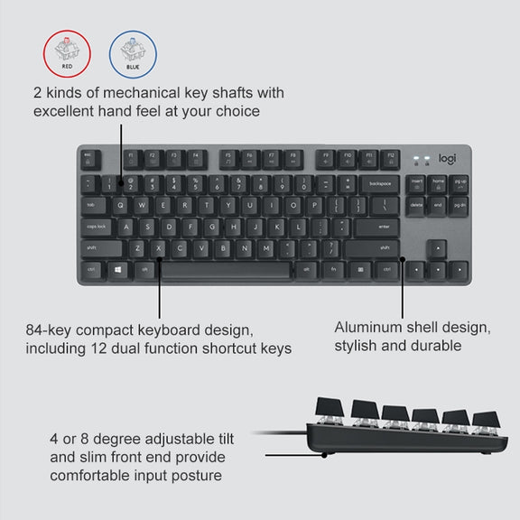 Logitech K835 Mini Mechanical Wired Keyboard, Green Shaft (White)