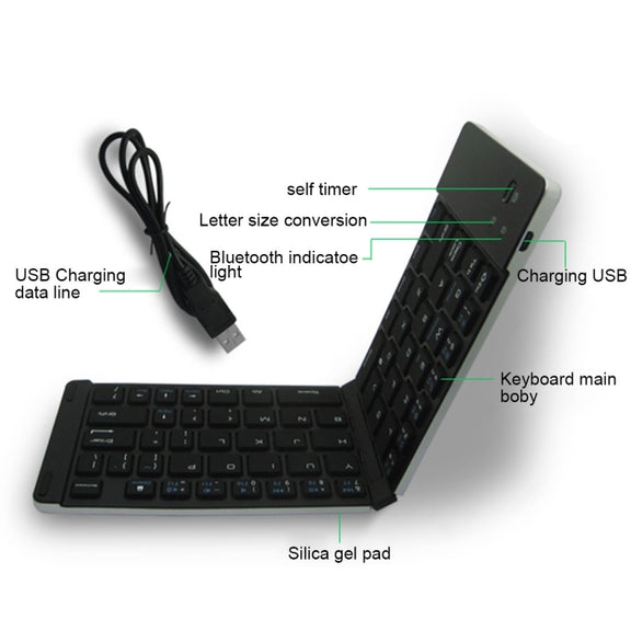 F66 Foldable Bluetooth Wireless 66 Keys Keyboard, Support Android / Windows / iOS (Black)