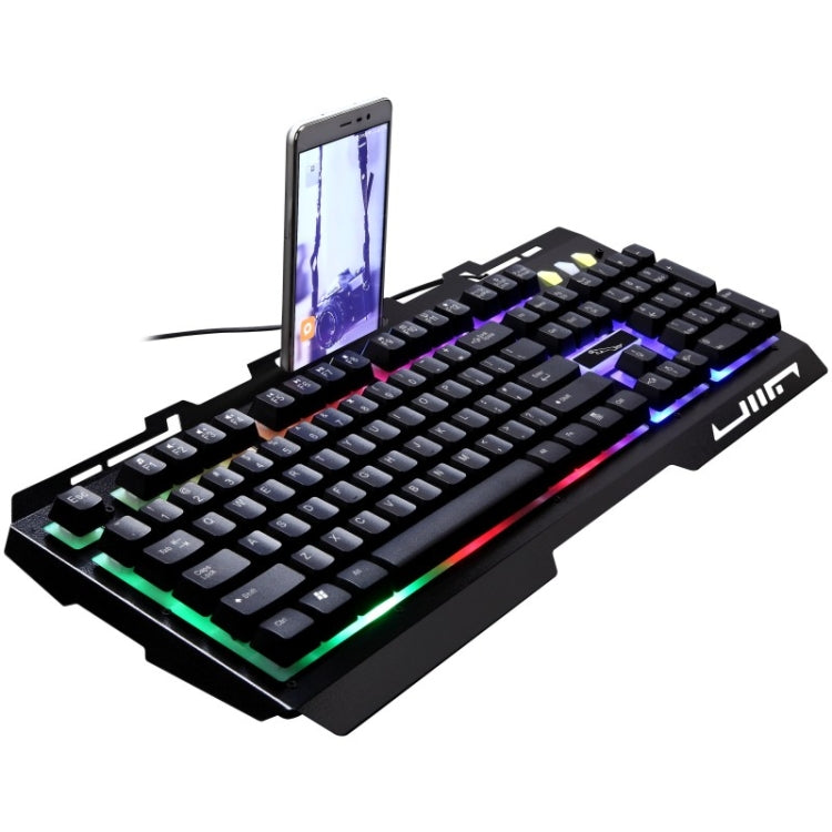 ZGB G700 104 Keys USB Wired Mechanical Feel Glowing Metal Panel Suspension Gaming Keyboard with Phone Holder(Black) - Wired Keyboard by PMC Jewellery | Online Shopping South Africa | PMC Jewellery | Buy Now Pay Later Mobicred