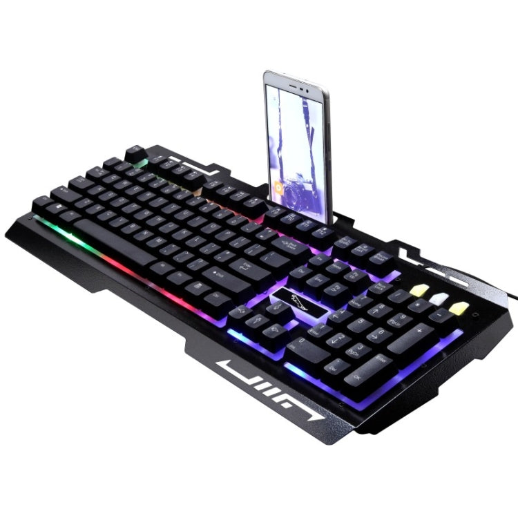 ZGB G700 104 Keys USB Wired Mechanical Feel Glowing Metal Panel Suspension Gaming Keyboard with Phone Holder(Black) - Wired Keyboard by PMC Jewellery | Online Shopping South Africa | PMC Jewellery | Buy Now Pay Later Mobicred