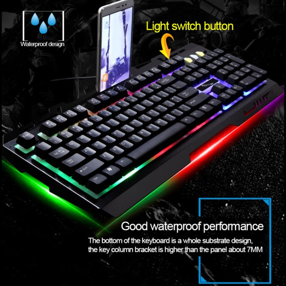 ZGB G700 104 Keys USB Wired Mechanical Feel Glowing Metal Panel Suspension Gaming Keyboard with Phone Holder(Black)
