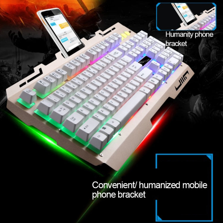 ZGB G700 104 Keys USB Wired Mechanical Feel Glowing Metal Panel Suspension Gaming Keyboard with Phone Holder(Black)