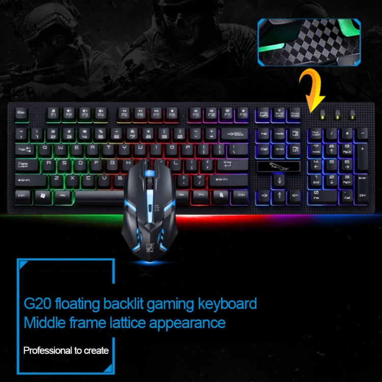 ZGB G20 1600 DPI Professional Wired Glowing Mechanical Feel Suspension Keyboard + Optical Mouse Kit for Laptop, PC(Black) - free shipping - PMC Jewellery - Order now!