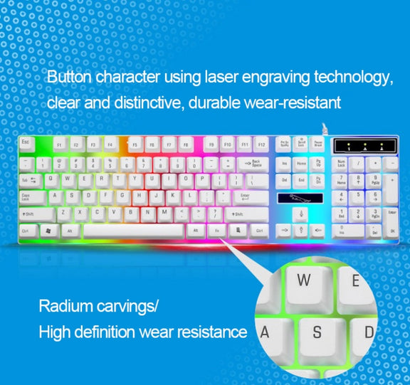 ZGB G21 1600 DPI Professional Wired Colorful Backlight Mechanical Feel Suspension Keyboard + Optical Mouse Kit for Laptop, PC(White)
