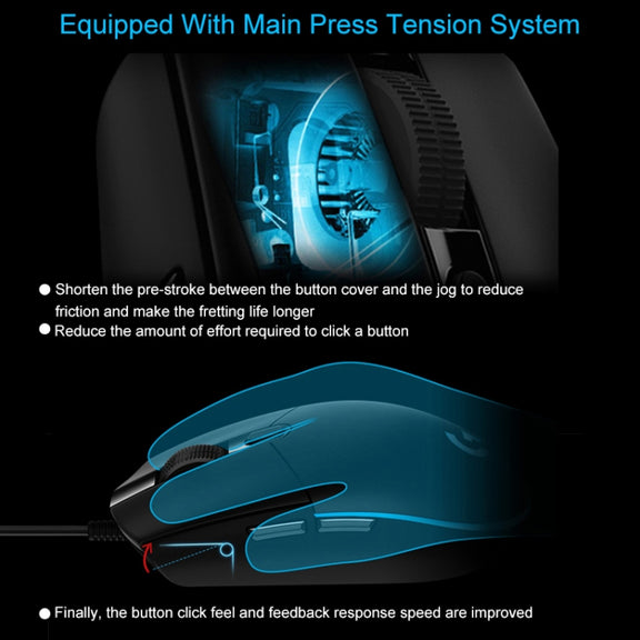 Logitech G102 6-keys RGB Glowing 6000DPI Five-speed Adjustable Wired Optical Gaming Mouse, Length: 2m (Black)