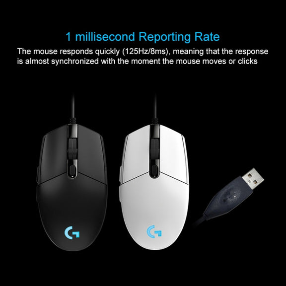 Logitech G102 6-keys RGB Glowing 6000DPI Five-speed Adjustable Wired Optical Gaming Mouse, Length: 2m (Black)