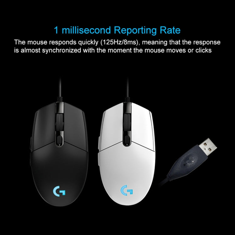 Logitech G102 6-keys RGB Glowing 6000DPI Five-speed Adjustable Wired Optical Gaming Mouse, Length: 2m (Black)