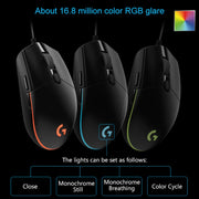 Logitech G102 6-keys RGB Glowing 6000DPI Five-speed Adjustable Wired Optical Gaming Mouse, Length: 2m (Black)
