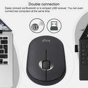 Logitech Pebble Cobblestone Shape Thin 3-keys 1000DPI Mute Wireless Bluetooth Optical Mouse, Wireless Range: 10m (Black)