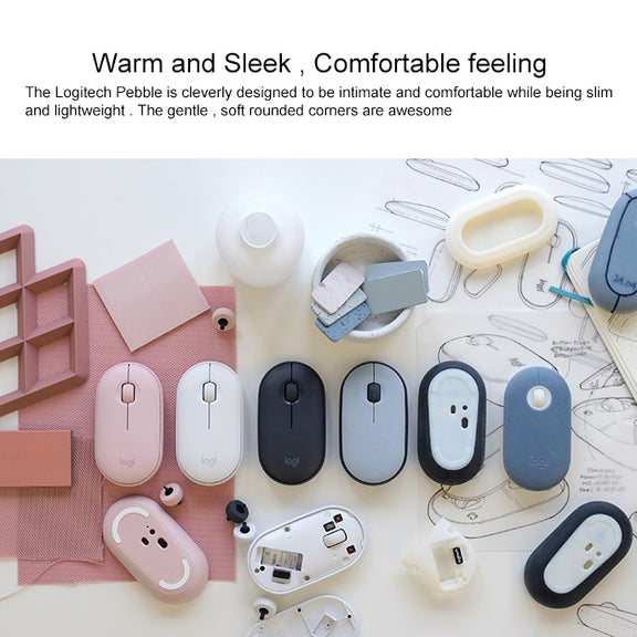 Logitech Pebble Cobblestone Shape Thin 3-keys 1000DPI Mute Wireless Bluetooth Optical Mouse, Wireless Range: 10m (Pink)