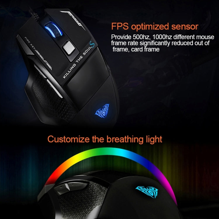 AULA Series SoulKiller II Colourful Light 7D Optical Competitive USB Wired Game Mouse, Maximum Resolution of 3500 DPI(Black)