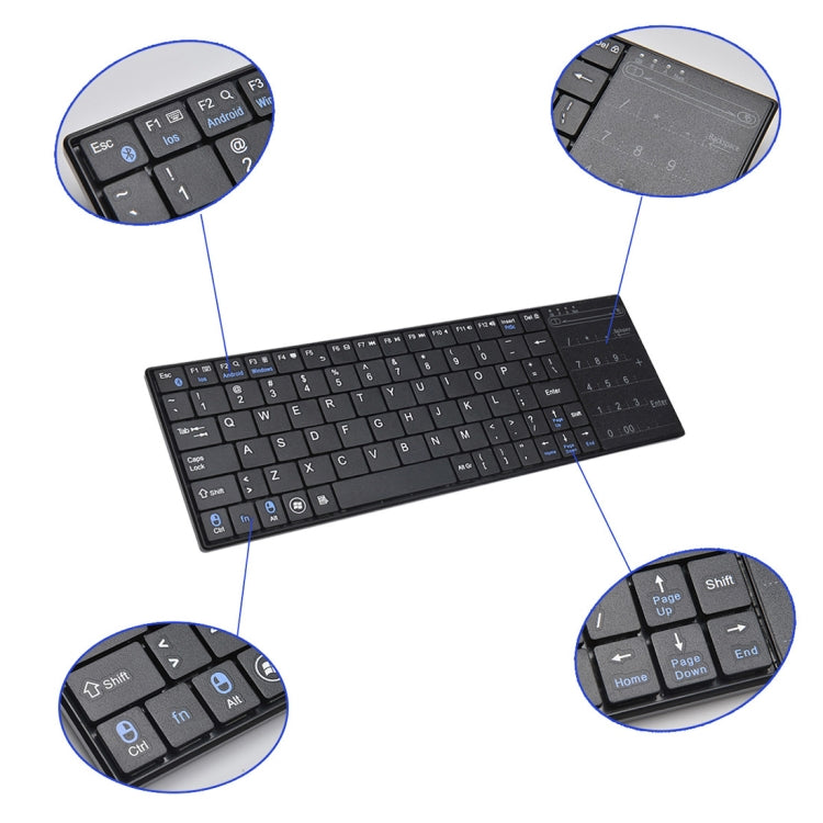 K-07 ABS Wireless Chargeable Bluetooth Touch Keyboard(Black)